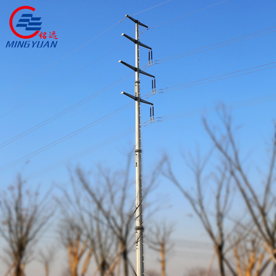 132kv स्टील ट्रांसमिशन लाइन टॉवर पोल जस्ती इलेक्ट्रिक पावर 100 मीटर ऊँचाई